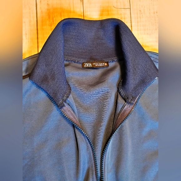 Zara Dark Blue/Teal Full Zip Retro Track Jacket with Pockets Collared Medium - Picture 8 of 11